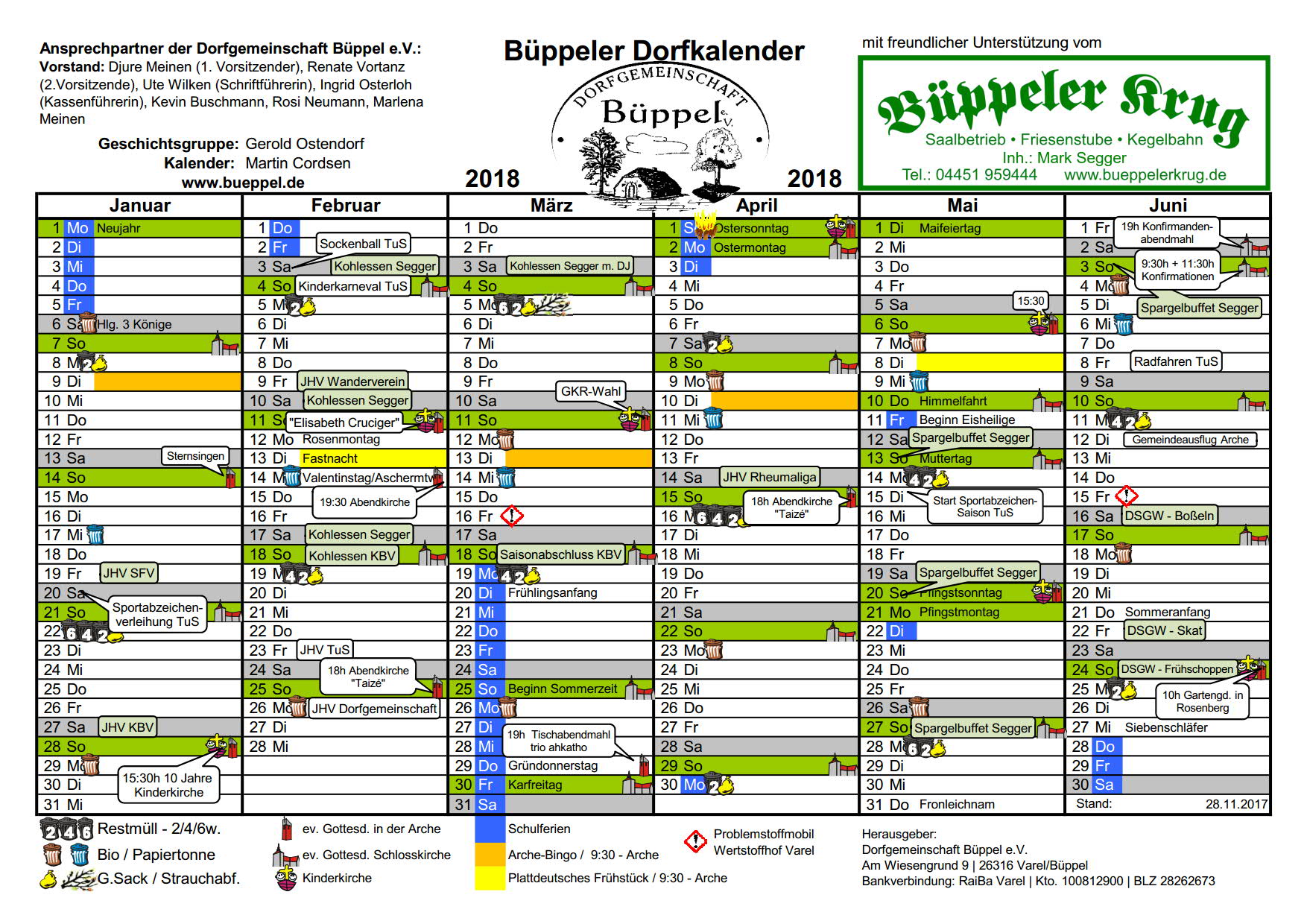 Büppler Dorfkalender 2021 – aktualisiert mit neuen Terminen für Wertstofftonne